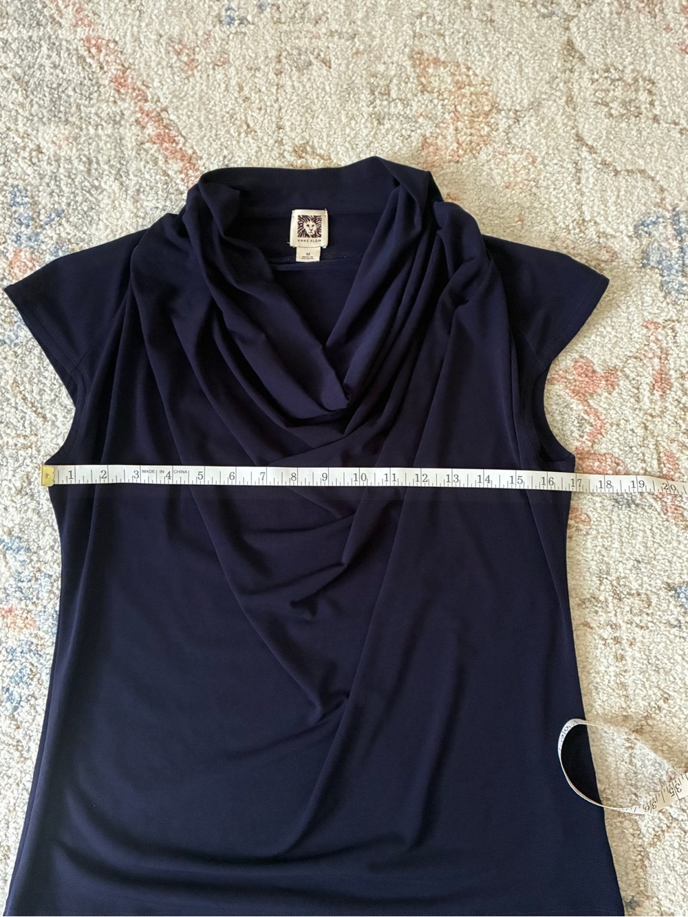 Anne Klein Navy Blue Cowl Neck Sleeveless Blouse - Versatile Shell in Size M - Picture 3 of 7